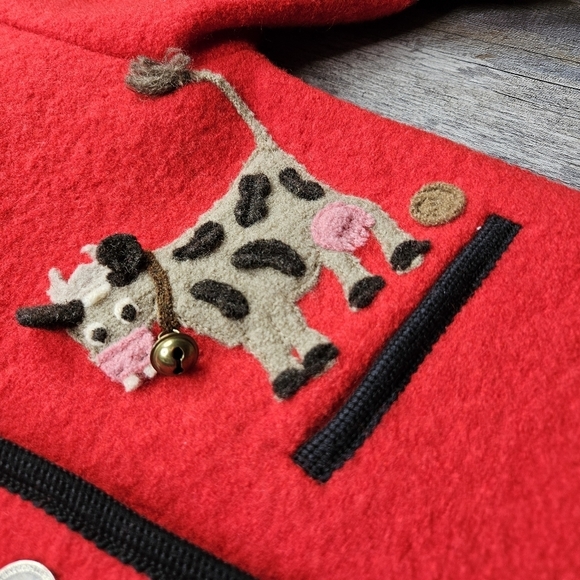 Elegance Seiler Red Jacket Cardigan Vintage Wool Cow Graphic - Picture 2 of 12
